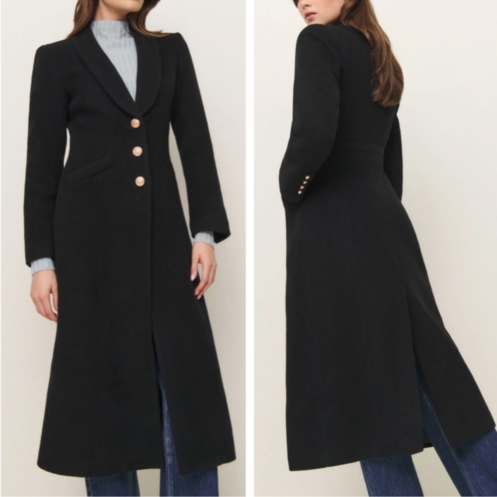 Reformation Eden Nipped Waist Long Wool Coat - Black - Small - NWT